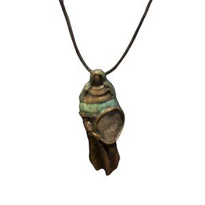 Rare Roger Robert Bronze & Green Patina Woman Spirit Warrior Pendant Necklace